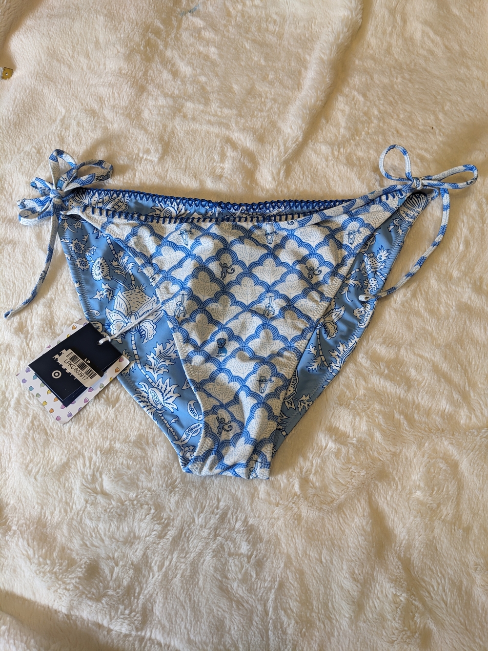 Roller Rabbit Blue and White Patterned Tie-Side Bikini Bottom